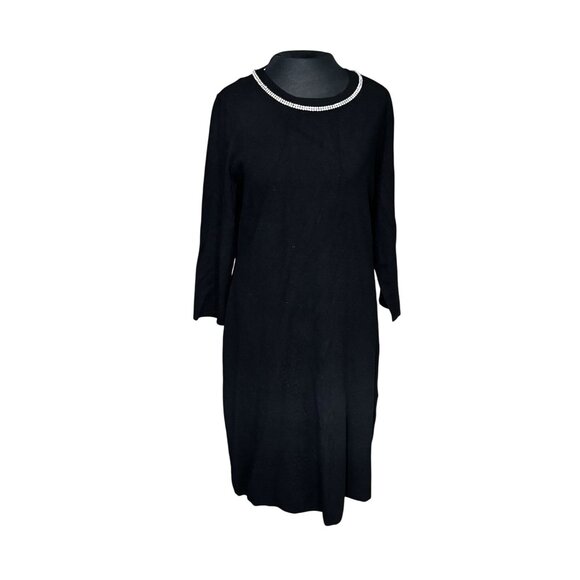 RSVP By Talbots Black Dress Size L With Rhinestone Trim Neckline 3/4 Sleeves New - Picture 1 of 10